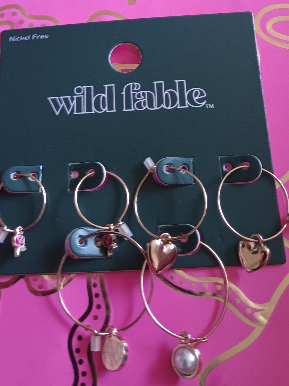 WILD FABLE THREE GOLD TONE DANGLE HOOPS